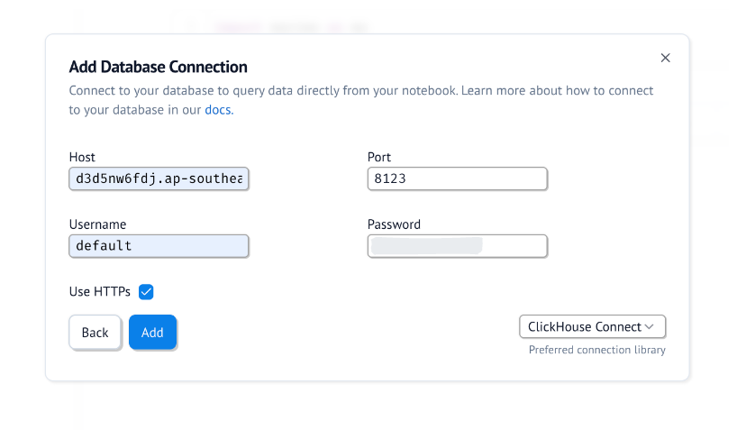 Fill in the database details - Zoomed